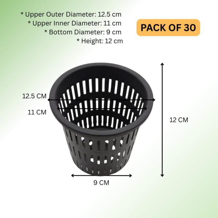 FG ZAIN Hydroponic Net Pots – 125mm Wide Top, Durable Black
