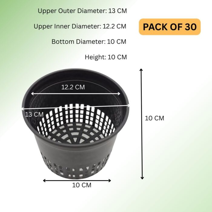 FG ZAIN Hydroponic Net Pots – 130mm Wide Top, Durable Black