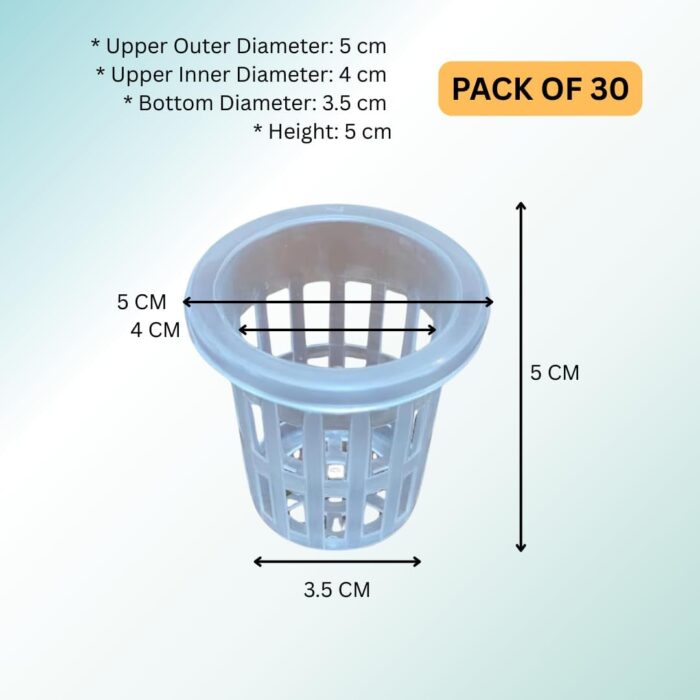 FG ZAIN 50mm Net Pots for Hydroponics, Color- Transparent, Pack of 30, Durable Black Mesh Cups for NFT & EBB & Flow Systems