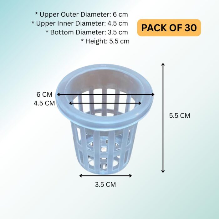 FG ZAIN 60mm Net Pots for Hydroponics – Durable Transparent Mesh Cups for NFT & EBB & Pack of 30