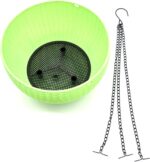 FG ZAIN Plastic Hanging Planter Pot with Woven Texture, Colour - Green