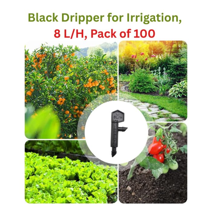 Black Dripper for Irrigation, 8 L/H, Pack of 100