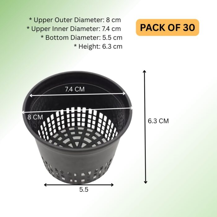 FG ZAIN Hydroponic Net Pots – 80mm Wide Top, Durable Black Plastic for All Growing Systems, Pack of 30 Ideal for Hydroponics, Aquaponics
