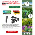 Adjustable Flow Black Dripper for Irrigation, Up to 100 L/H,