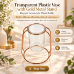 Transparent plastic vase with Metal Stand-Gold Geometry plant bottle