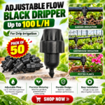 Adjustable Flow Black Dripper for Irrigation, Up to 100 L/H, Pack of 50