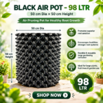 FG ZAIN Plastic Air Pruning Pot, 98 Ltr, Black, 50 cm Dia x 50 cm Height
