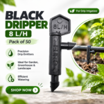 Black Dripper for Irrigation, 8 L/H, Pack of 50