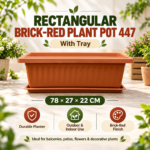 Rectangular Brick-Red Plant Pot 447 with Tray – 78 X 27 X 22 CM
