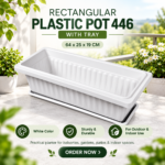 FG ZAIN Rectangular Plastic Pot 446 with Tray, 64 X 25 X19 CM