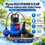 Ryne RQ1CP400B 0.5 HP 1‑Phase Submersible Water Pump