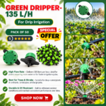 Green Adjustable Dripper for Irrigation, 135 L/H, Pack of 50