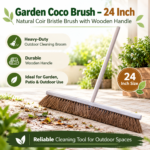 Garden Coco Brush – 24 Inch Natural Coir Bristle Brush with Wooden