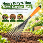 FG ZAIN FINDER- Heavy Duty 9-Tine Metal Garden Rake