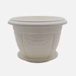 FG ZAIN Plastic Round Pot with Tray, Model 3703, Colour - White, Dimension: 26 CM Diameter X 18 CM Height, Ideal for Plants, Herbs, Flowers, and Fruits, Enhance Your Indoor & Outdoor Spaces