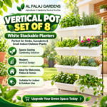 Vertical Pot Set of 8 – White Stackable Planters for Herbs