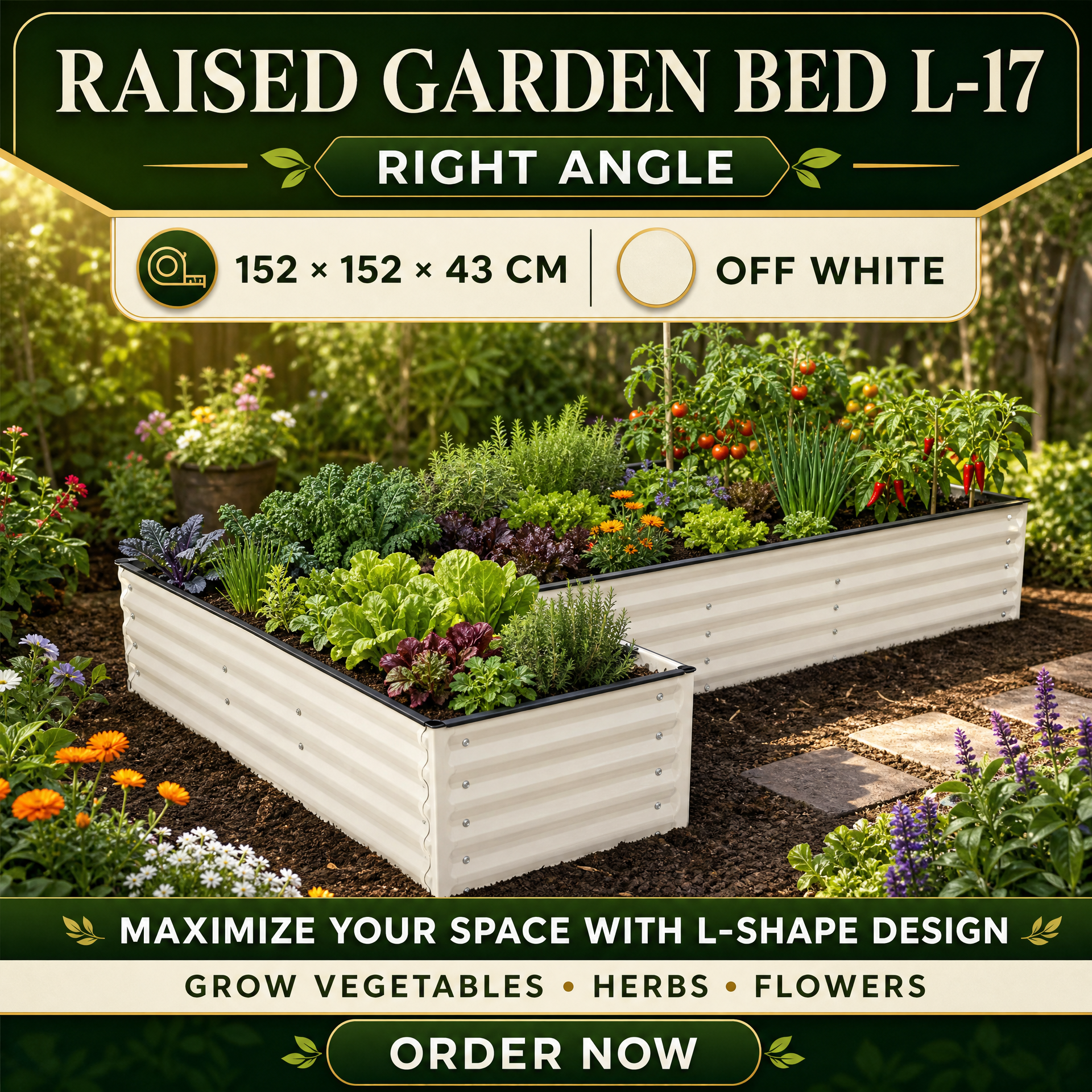Raised Garden Bed L-17-Right Angle / Dimension: 152X152X43 CM