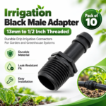 FG ZAIN Irrigation Black Male Adapter 13mm to 1/2 Inch Threaded