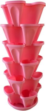 FG ZAIN Vertical Garden Stacked Pot – 6-Tier Stackable Planter with 4 Slots Per Tier & Bottom Tray, Colour - Pink