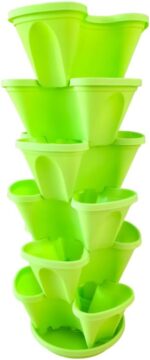 FG ZAIN Vertical Garden Stacked Pot, 6 Tier Stackable Planter with 3 Planting Slots Per Tier & Drainage Tray, Colour - Green