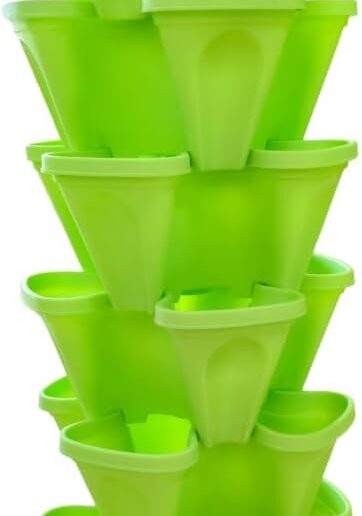 FG ZAIN Vertical Garden Stacked Pot, 6 Tier Stackable Planter with 4 Slots Per Tier & Bottom Tray, Colour - Green