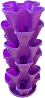 FG ZAIN Vertical Garden Stacked Pot, 6 Tier Stackable Planter with 4 Slots Per Tier & Bottom Tray, Colour - Violet