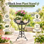 FG ZAIN Black Iron Plant Stand, Single Tier