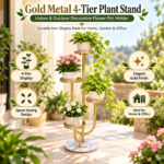 Gold Metal 4-Tier Plant Stand, Indoor & Outdoor Decorative Flower Pot