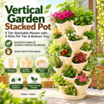 FG ZAIN Vertical Garden Stacked Pot – 6 Tier Stackable Planter with 4