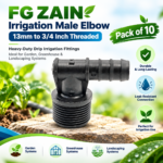 FG ZAIN Irrigation Male Elbow 13mm to 1/2 Inch Threaded, Pack of 10