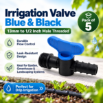 Irrigation Valve Blue & Black 13mm to 1/2 Inch Male Threaded, Pack of 5