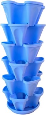 FG ZAIN Vertical Garden Stacked Pot – 6-Tier Stackable Planter with 4 Slots Per Tier & Bottom Tray, Colour - Blue