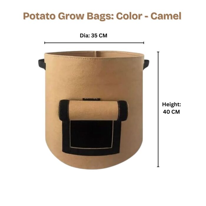 FG ZAIN Non Woven Round Fabric Potato Grow Bags, Colour - Camel, Dimension: 35 CM Diameter X 40 CM Height