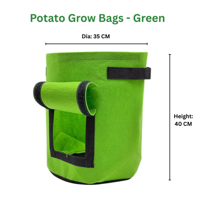 FG ZAIN Non Woven Round Fabric Potato Grow Bag, Colour - Green, Dimension: 35 CM Diameter X 40 CM Height with Flap Opening, Volume - 10 Gallon, Suitable For Potatoes, Carrots, Onions, Root Vegetables
