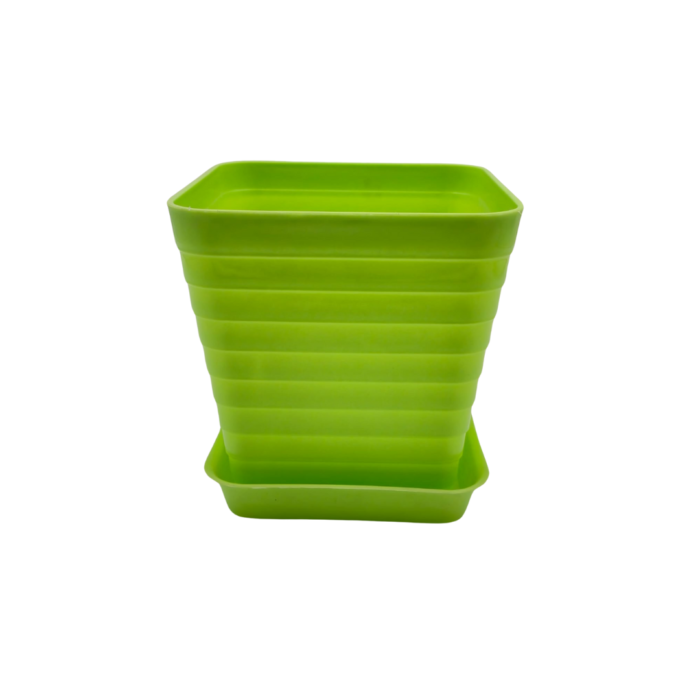 FG ZAIN Square Plastic Flower Pots with Bottom Tray, Pack of 5, Color- Green, Durable Plant Pots with Drainage Holes