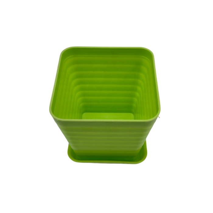 FG ZAIN Square Plastic Flower Pots with Bottom Tray, Pack of 5, Color- Green, Durable Plant Pots with Drainage Holes