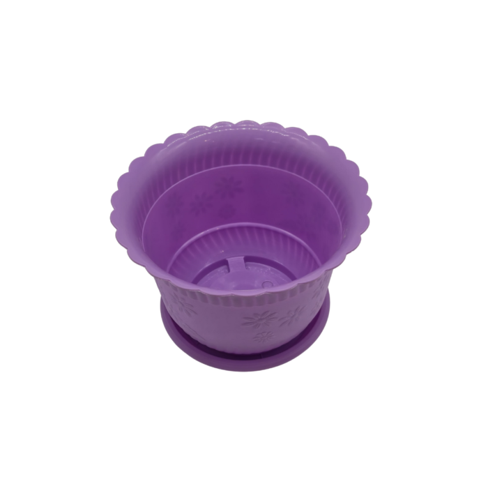 FG ZAIN Round Decorative Plastic Flower Pots, Violet, Pack of 5 - Durable Plant Pots with Drainage Holes, Ideal for Herbs, Succulents, and Flower Plants, Indoor and Outdoor Use