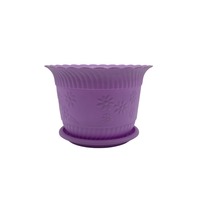 FG ZAIN Round Decorative Plastic Flower Pots, Violet, Pack of 5 - Durable Plant Pots with Drainage Holes, Ideal for Herbs, Succulents, and Flower Plants, Indoor and Outdoor Use