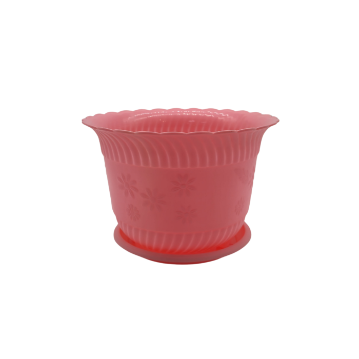 FG ZAIN Round Decorative Plastic Flower Pots, Pink, Pack of 5 - Durable Plant Pots with Tray & Drainage Holes, Ideal for Herbs, Succulents, Flower Plants, Indoor and Outdoor Use