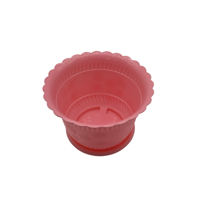 FG ZAIN Round Decorative Plastic Flower Pots, Pink, Pack of 5 - Durable Plant Pots with Tray & Drainage Holes, Ideal for Herbs, Succulents, Flower Plants, Indoor and Outdoor Use