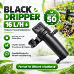 Black Dripper for Irrigation, 16 L/H, Pack of 50 – Medium-Flow Drip