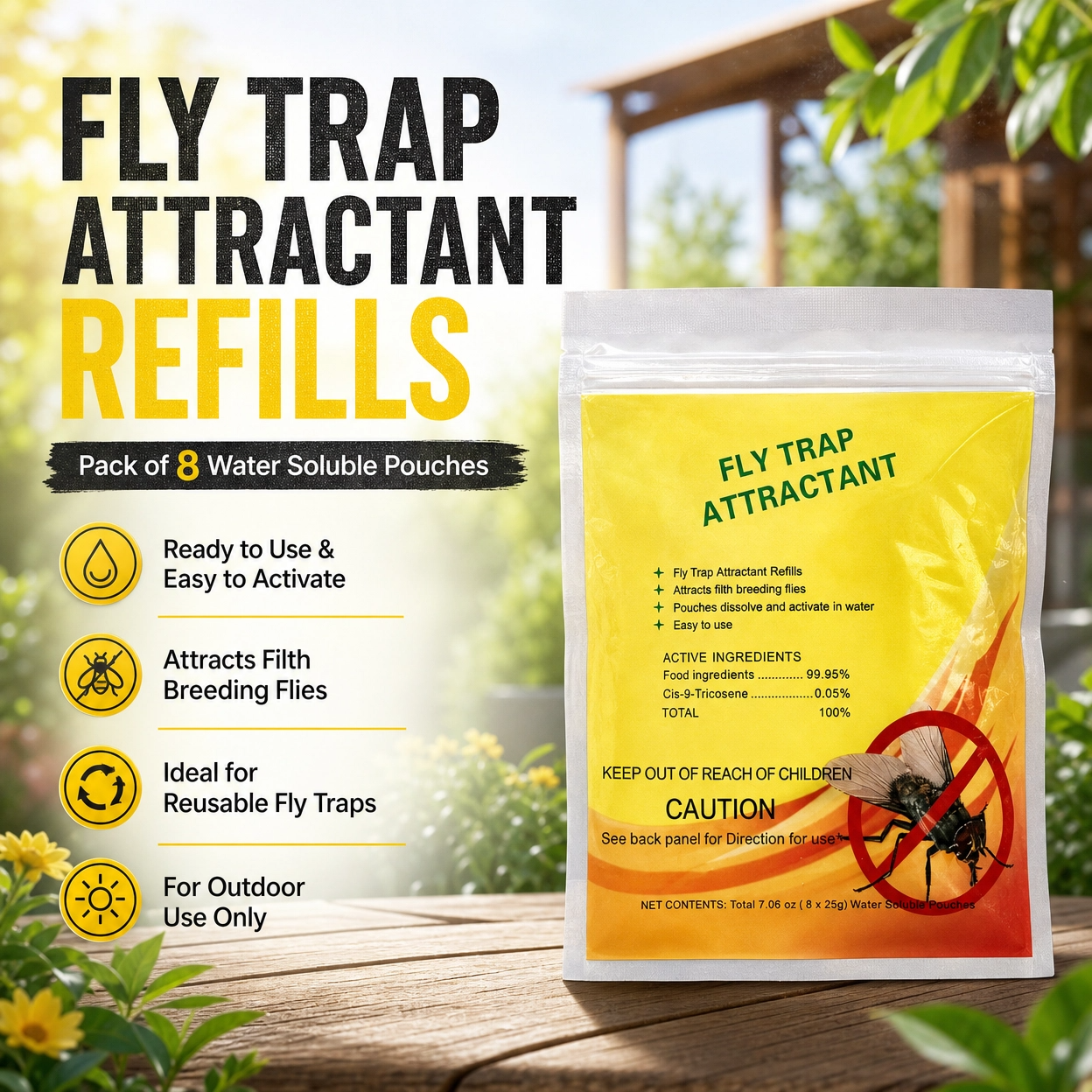Fly Trap Attractant Refills – Pack of 8 Water Soluble Pouches