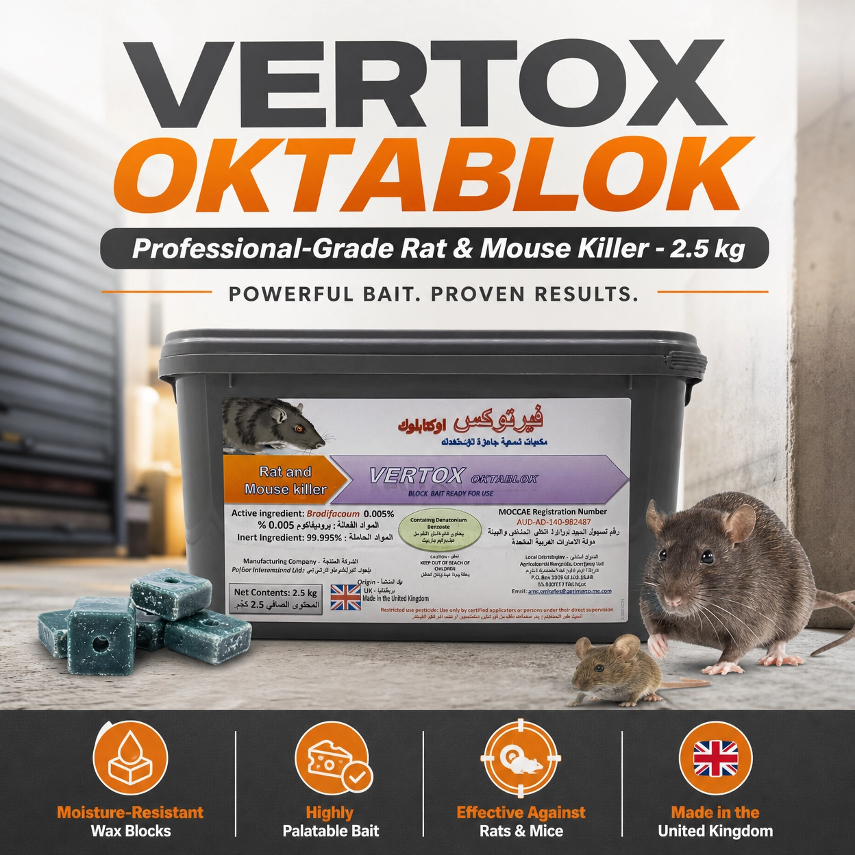 Vertox Oktablok Rodenticide Wax Blocks – 2.5 kg