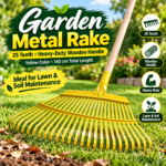 Garden Metal Rake – 25 Teeth with Heavy-Duty Wooden Handle