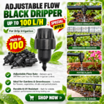 Adjustable Flow Black Dripper for Irrigation, Up to 100 L/H, Pack of 100