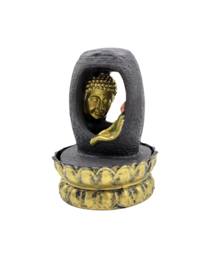 Lord Buddha Statue Water Fountain – Indoor Tabletop Zen Fountain with Charger, Round Shape 20 cm Dia x 27 cm Height