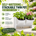 FG ZAIN Self-Watering Stackable Twin Pot with 2 Net Pot Cups