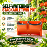 FG ZAIN Self-Watering Stackable Twin Pot with 2 Net Pot Cups