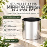 Stainless Steel Mirror Finish Planter Pot 40cm Dia x 40cm Height