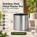 Stainless Steel Metal Planter Pot 40cm Dia x 40cm Height Matte